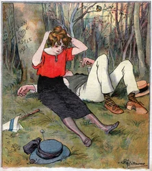 Paar nach der Liebe im Wald