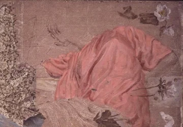 Studie einer drapierten Figur und Blumen