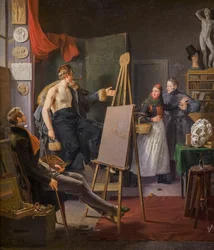 Ein Mädchen aus Amager verkauft Obst in einem Künstleratelier