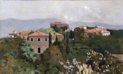 Häuser auf dem Hügel in Triest, um 1889