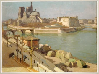Die Seine und die Apsis von Notre-Dame - Paris, Notre-Dame-Kathedrale, Île de la Cité, Seine