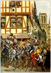 König Heinrich IV. von Frankreich wird von der Menge bejubelt, als er nach der Kapitulation von Paris am 22. März in Notre-Dame ankommt