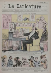 Mord oder Scheidung, Titelblatt von „La Caricature“ mit Alexandre Dumas fils (1824-95) als „Experten“ für Ehedramen, 1. Januar 1880