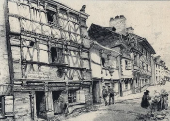 Rue Fardel in Saint Brieuc - Altes Frankreich - Bretagne - Text, Zeichnungen und Lithographien von Albert Robida (1848-1926) undatiert Ende 19. Jahrhundert