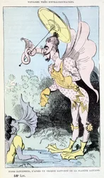Saturnische Typen aus einer berichteten Skizze des Planeten Saturn (pseudo-anthropologische groteske Monster), Parodie von Jules Verne, „Sehr außergewöhnliche Reisen von Saturnin Farandoul in 5 oder 6 Teilen der Welt und in allen bekannten oder unbekannten