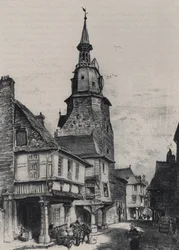 Der Glockenturm von Dinan - Altes Frankreich - Bretagne - Text, Zeichnungen und Lithografien von Albert Robida (1848-1926) undatiert, spätes 19. Jahrhundert