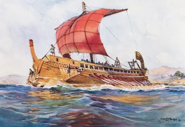 Leuchtschiff aus der klassischen griechischen Ära, Aquarell von Albert Sebille (1874-1953)