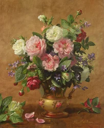 Rosen in einer rosafarbenen Emailvase, 1995