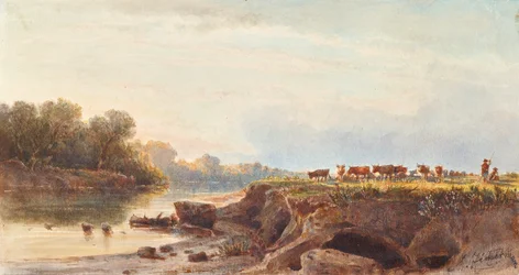 Flusslandschaft mit Kuhherde