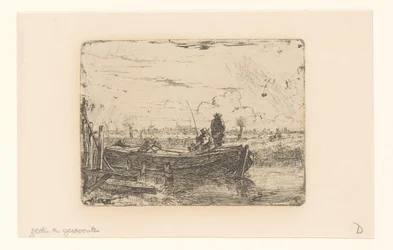 Polderlandschaft mit zwei Männern auf einem Boot