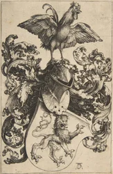 Wappen mit Löwe und Hahn