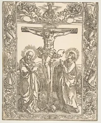 Christus am Kreuz zwischen der Jungfrau und dem Heiligen Johannes