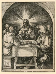 Christus in Emmaus, Blatt 33 der Folge „Kleine Holzschnitt-Passion“