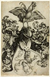 Wappen mit Löwe und Hahn