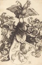 Wappen mit einem Löwen und einem Hahn, 1502-1503
