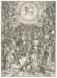 Lobgesang der Auserwählten / Anbetung des Lammes, aus der Folge der Apokalypse, Urausgabe Latein 1498