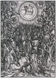 Lobgesang der Auserwählten im Himmel / Anbetung des Lammes, XII. Figur, Blatt 14 der Folge "Die Apokalypse"
