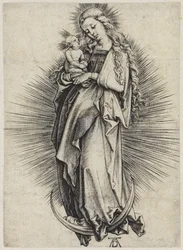 Maria mit langem Haar auf der Mondsichel
