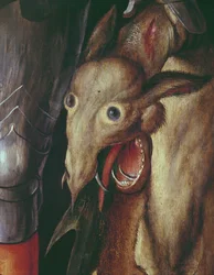 Paumgartner Altar: Detail des linken Flügels, Darstellung des Kopfes des von St. Georg besiegten Drachen, ca. 1500 (Detail)