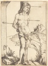 Der heilige Sebastian an die Säule gebunden