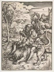 Samson zerreißt den Löwen, ca. 1497-98