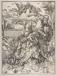Die Heilige Familie mit drei Hasen