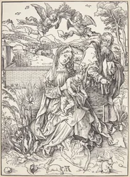 Die Heilige Familie mit drei Hasen