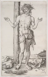 Der Mann der Schmerzen stehend, mit erhobenen Händen, ca. 1500