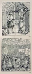 Der Triumphbogen von Kaiser Maximilian I. von Deutschland (1459-1519): Detail, das zwei Tafeln über dem linken Portal zeigt, die (oben) Maximilian I. und seine erste Frau Maria von Burgund (1457-82) darstellen