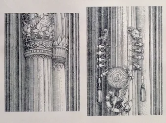 Der Triumphbogen von Kaiser Maximilian I. von Deutschland (1459-1519): zwei Details der zentralen Tore der Ehre und Macht, datiert 1515, veröffentlicht 1517-18