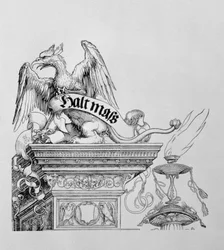 Der Triumphbogen von Kaiser Maximilian I. von Deutschland: Detail eines geflügelten Greifs, der eine Schriftrolle hält, 1517-18