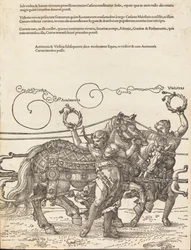 Der Triumphwagen von Maximilian I. Der große Triumphwagen [Platte 6 von 8], 1523 lateinische Ausgabe