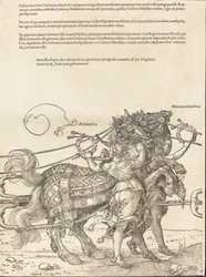 Der Triumphwagen von Maximilian I. Der große Triumphwagen [Tafel 7 von 8], 1523 Lateinische Ausgabe
