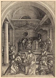 Zwölfjähriger Jesus im Tempel, Blatt 16 der Folge "Das Marienleben"