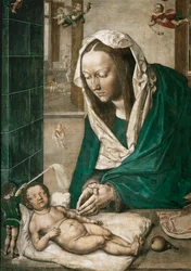 Madonna mit Kind, zentrales Panel des Dresdner Altars, ca. 1496
