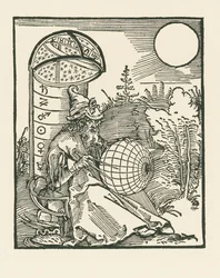 Sitzender Astronom mit einem Globus