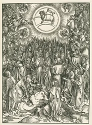 Die Anbetung des Lammes und das Lied der Auserwählten. Die Offenbarung des Johannes, um 1496-97