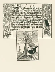 Junge Frau mit Wappen