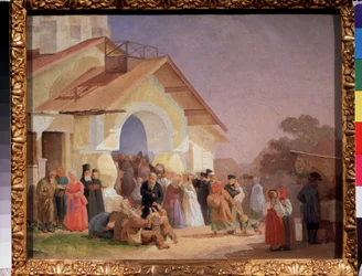 Der Kirchenausgang in Pskow