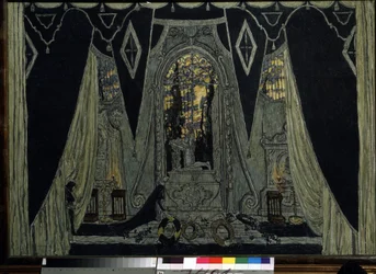 Bühnenbild für die Oper Der steinerne Gast von A. Dargomyzhsky