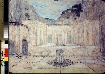 Bühnenbild für die Tragödie Antigone nach Sophokles