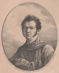Selbstporträt mit einem Album und Stift, 1819
