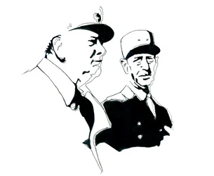 Porträt von General Charles de Gaulle und Winston Churchill