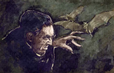 Porträt des ungarischen Schauspielers Bela Lugosi als Graf Dracula (Illustration)
