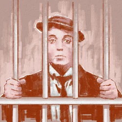 Porträt des Regisseurs und Schauspielers Buster Keaton (Illustration)