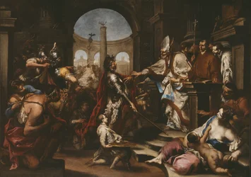 Theodosius wird von der Kirche von St. Ambrosius zurückgewiesen