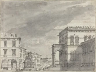 Piazza mit einem Reiterdenkmal und einem Palast