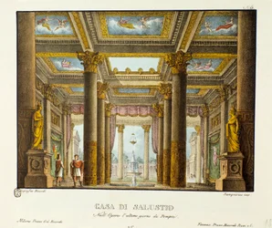 Ansicht des Hauses von Salustio. Bühnenbild für die Aufführung von Giovanni Pacinis „L