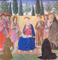 Madonna und Kind mit Heiligen, bekannt als Cafaggiolo-Altarbild