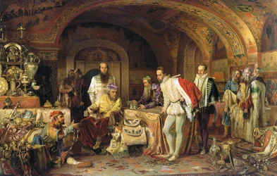 Iwan IV. von Russland zeigt dem Botschafter von Königin Elisabeth I. von England seine Schätze, 1875.